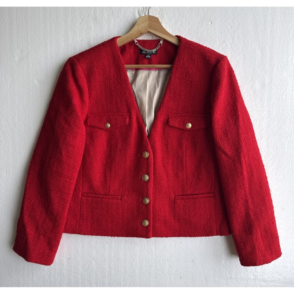 J.Crew V-Neck Lady Jacket Festival Red Crop Blazer Wool Women’s Size 16 Preppy